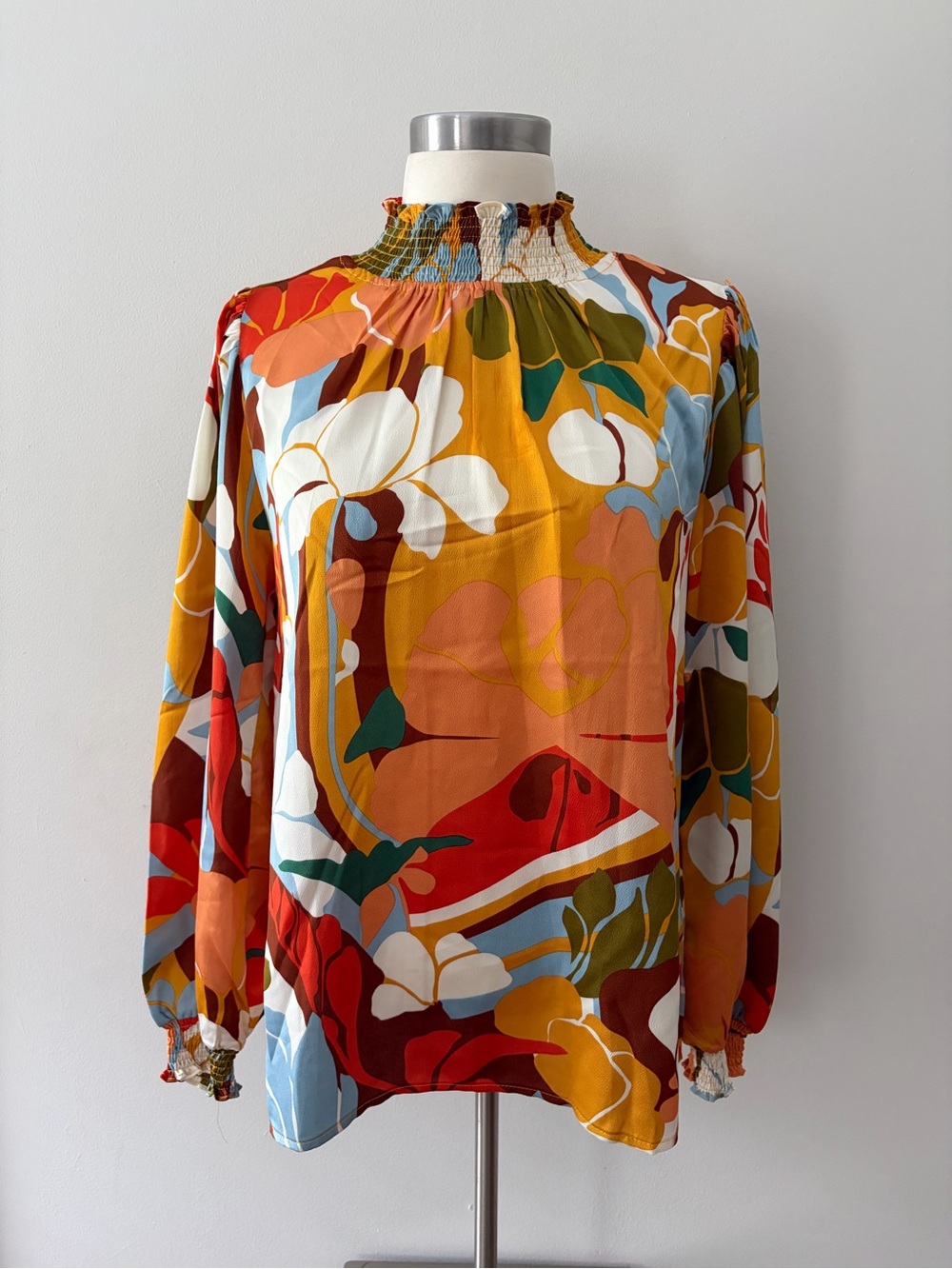 JODIFL All Together Now Mod Floral Mock Neck Long Sleeve Blouse S Autumnal Artsy